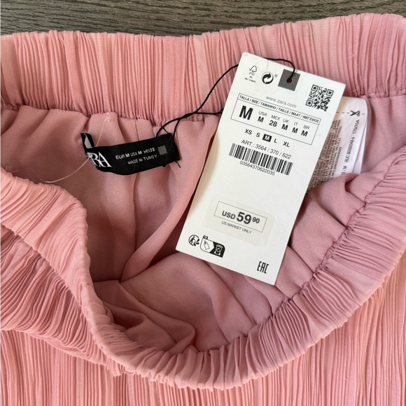 Zara Plissé Pleated Palazzo Flowy Wide Leg Pants - Size M - Pink - NWT - Picture 6 of 12